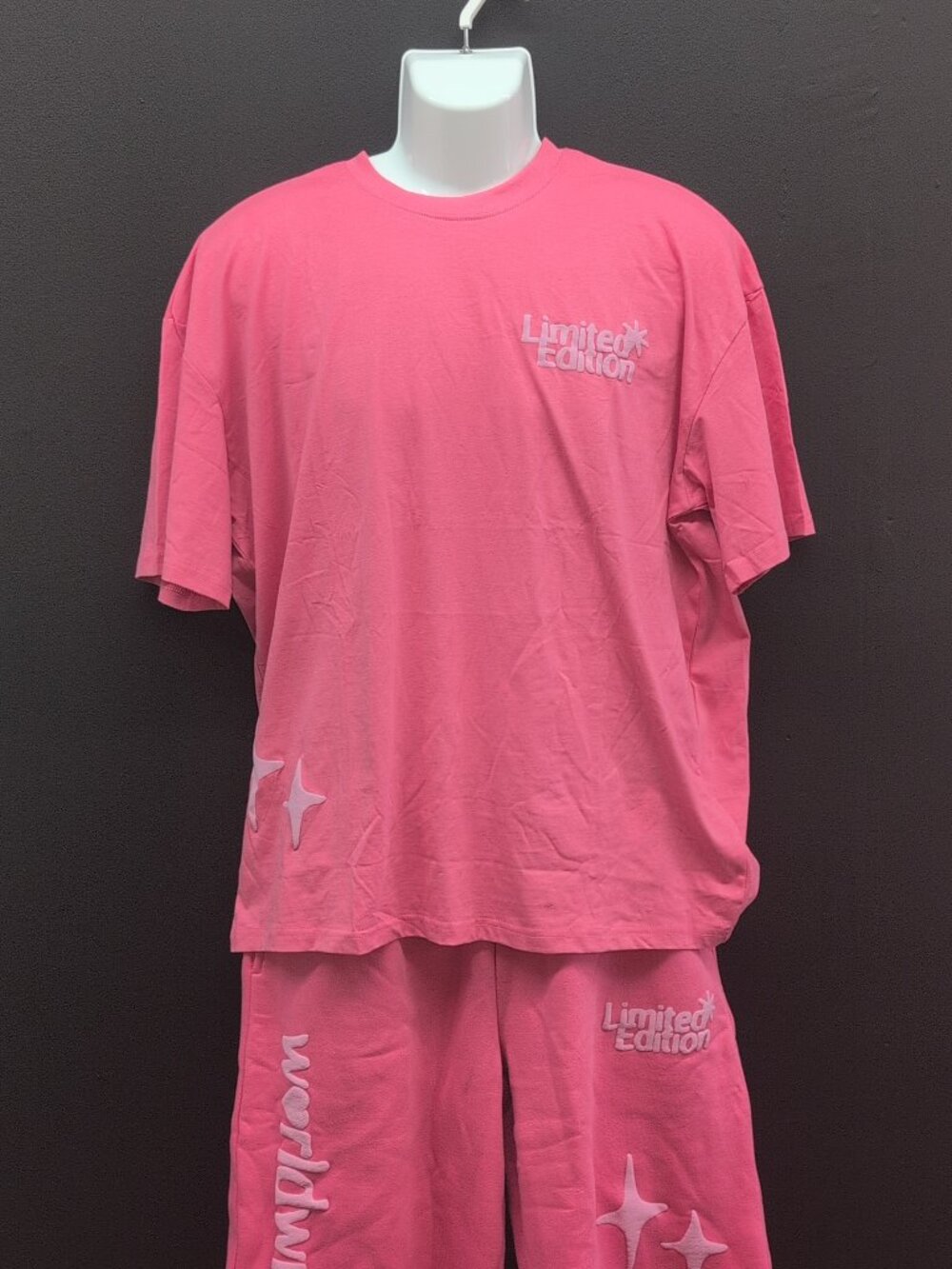 BoohooMAN Oversized Mens Star Puff Print Graphic T-Shirt & Short Set Pink M